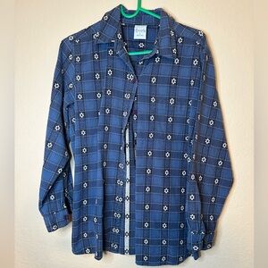 Dark Blue Floral Checkered Vintage Button Up